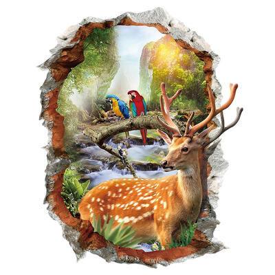 

3D ElkDeer Broken Wall Waterproof Removable Wall Stickers Art Decal Decor