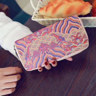

Womens wallet long personality painted personality large capacity national wind zipper womens wallet handbag wallet