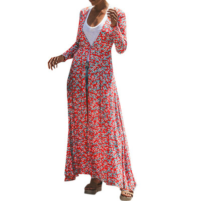 

Toponeto Womens Floral Long Sleeve Chiffon Boho Kimono Long Cardigan Jacket Coat Blouse