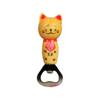 

Wood Cartoon Cat Shaped Stainless Steel Bottle Opener&Fridge Magnet For Home Kitchen Bar Restaurant KTV Party