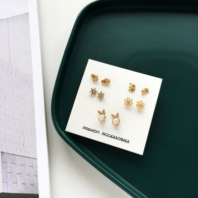 

Earrings for Women Stars Heart Flowers Cute Stud Earrings Set Girls Personality Pearl Earrings Jewelry Gifts