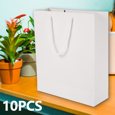 

10pcs Leisurely Handles Gift Paper Bags Party Kraft Paper Solid Color Square Shopping Bags Gift Bags with Handles Candy Box