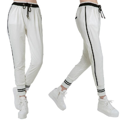 

Fashion Woman Harem Pants Stripes Elastic Waistband Drawstring Pockets Yoga Sport Casual Loose Trousers