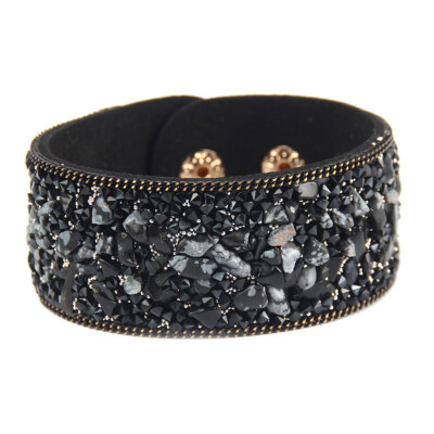 

Bling Rhinestone Leather Wrap Wristband Cuff Punk Crystal Bracelet Bangle Party