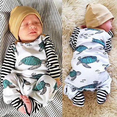 

2PCS Newborn Infant Baby Boy Girl Tortoise Bodysuit Romper Jumpsuit Clothes