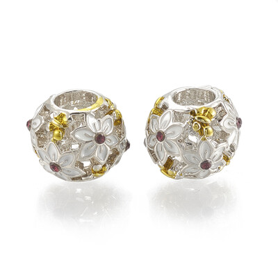 

Alloy Enamel European Beads with Rhinestone Hollow Large Hole Beads Rondelle with Flower Platinum & Golden 11x10mm