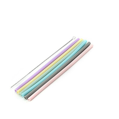 

7PcsSet Silicone Straws with Cleaning Brush Reusable StraightBent Drinking Straws