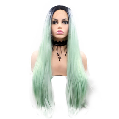 

Amazing Star Lace Frontal Wigs Straight Light Green Hair Heat Resistant Fiber Middle Part Synthetic Hair