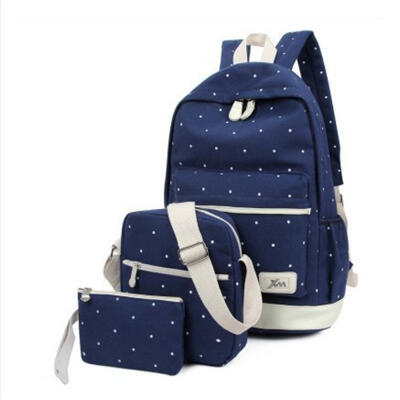 

Teenager Student Backpacks Three Pieces Large-capacity Canvas Simple Polka Dot Lace Decoration Rucksack Women Backpack