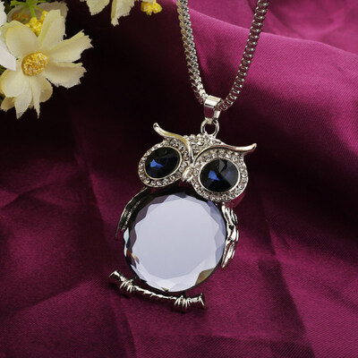 

Women Owl Rhinestone Crystal Pendant Necklace Animal Long Sweater Chain Jewelry