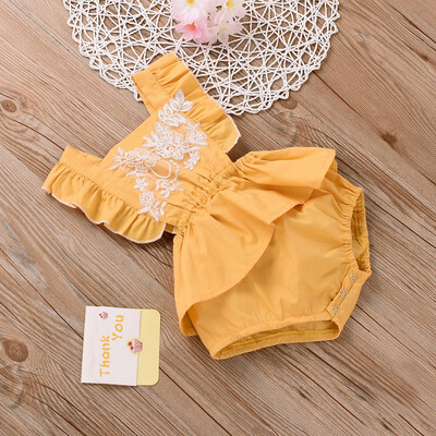 

Newborn Infant Baby Girls Solid Ruffle Embroidered Floral Romper Bodysuit