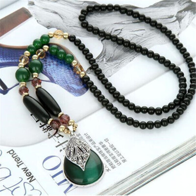 

Ladies Green Leaves Resin Pendant Long Acrylic Chain Sweater Necklace Jewelry 1x