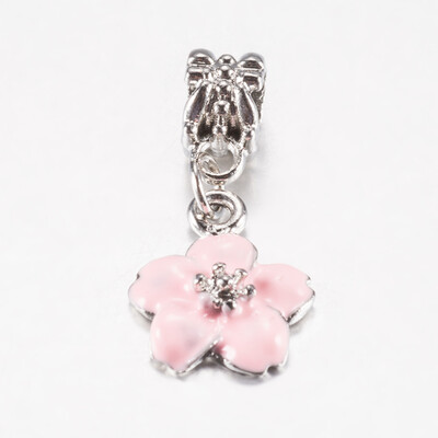 

Tibetan Style Alloy Enamel European Dangle Beads Large Hole Pendants Flower Antique Silver Pink 29mm Pendant 165x135x4mm