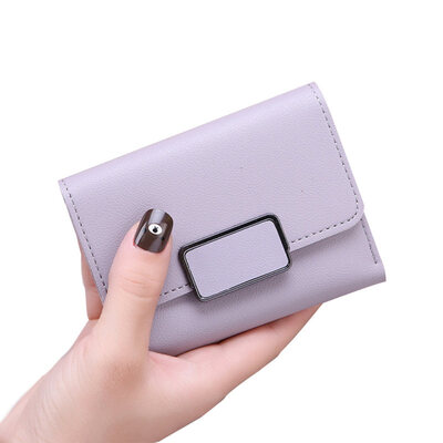 

Women Solid Color Faux Leather Cash Card Holder Folded Plaid Purse Short Wallet