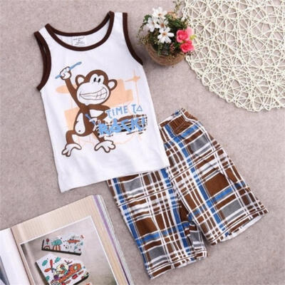 

2PCs Child Baby Kids Boys Summer Sets Cute Monkey T-shirt Vest&Short Pants
