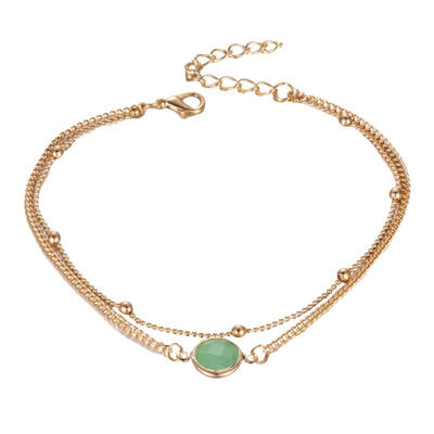 

Fashion Rhinestone Inlaid Beaded Ankle Bracelet Lady Double Layer Anklet Jewelry