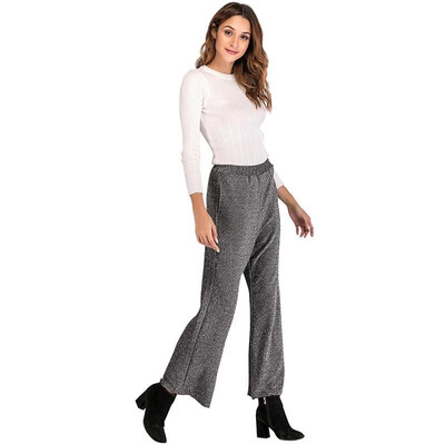 

Fashion Women Wide Leg Pants High Elastic Waist Solid Color Loose Elegant Trousers Grey