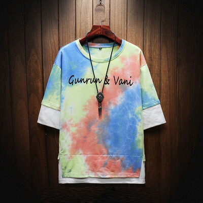 

Toponeto Mens Summer New Style Fashion Printed Tie-Dyed Fake Two Blouse Comfortable Top