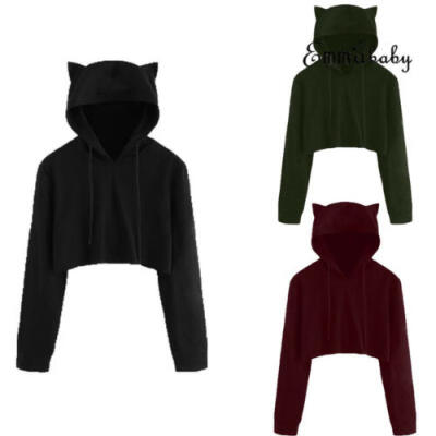 

Women Sweatshirt Jumper Sweater Crop Top Coat Sports Pullover Tops Hoodie