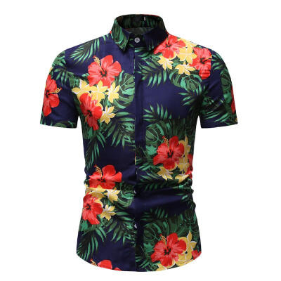 

Mens Short Sleeve Flower Shirt Casual Button Down Print Hawaiian Shirts