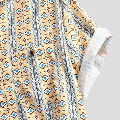 

Toponeto Mens Colorful Stripe Summer Short Sleeve Loose Buttons Casual Shirt Blouse