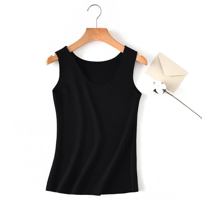 

Women Tank Top Solid Color Stretch Seamless Thermal Warm Lined Round Neck Sleeveless Casual Bodycon Tops
