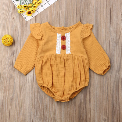 

Newborn Baby Girl Clothes Long Sleeve Button Romper Jumpsuit Bodysuit Outfit