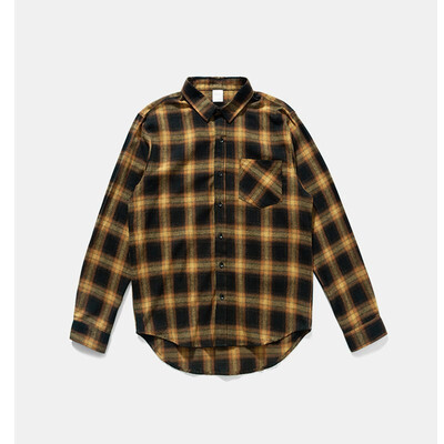 

2018 new high street arc hem red rope loose mens printed plaid shirt men&women