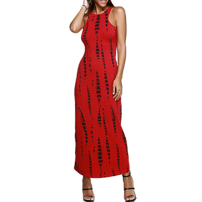 

Sleeveless Cutout Maxi Illusion Print Dress