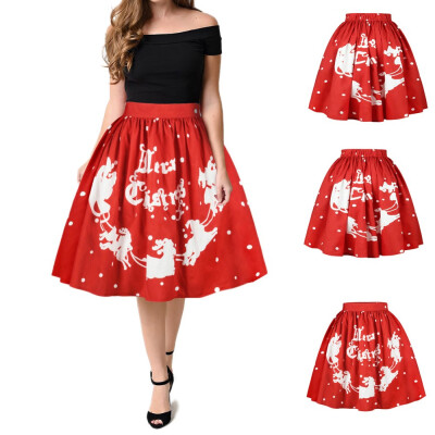 

Roseonmyhand Women Casual Christmas Santa Flare Elastic High Waist Cosplay Ball Gown Skirt