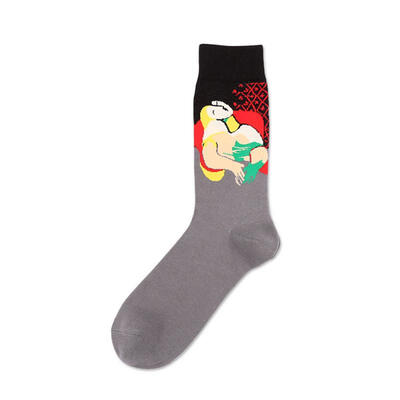 

3D Retro Creative Oil Painting Art Socks Funny Patterned Cotton Tube Socks For Men 1 Pair