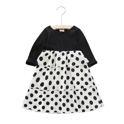 

Autumn Casual Baby Girls Polka Dot Print Long Sleeve Patchwork Dress Kids Toddler Pageant Sundress