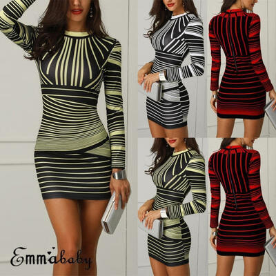 

Women Sexy Bodycon Long Sleeve Dress Party Cocktail Evening Prom Club Mini Dress
