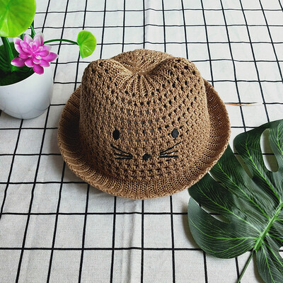 

Baby hat hollowed out straw hat boy sunscreen hat girl treasure breathable cool sun hat basin cap