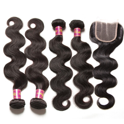 

UNice Brazilian Virgin Hair Body Wave 100 Human Hair Bundles with Closure
