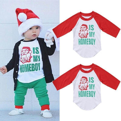 

Baby Christmas Shirt Santa Print Toddler Kids Boys Long Sleeve Tops T-shirt Clothes Casual 1-6T