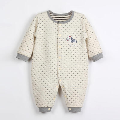 

Winter Front Buttons Soft Baby Romper Warm Home Cartoon Embroidery Jumpsuit