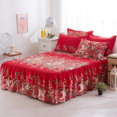 

Queen Size Cotton Flower Pattern Gold Brushed Microfiber Ruffled Bed Skirt for Beds