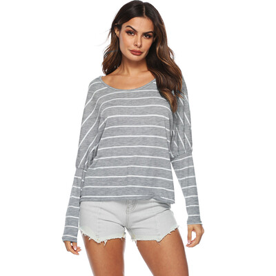 

Nomeni Women Casual Long Sleeve Striped Batwing Sleeve O Neck T Shirt Top Blouse