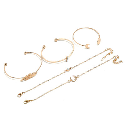 

New Fashion Accessories Simple Gold Set Leaf Moon Open Bracelets For Women Party Jewelry Bangle Gift