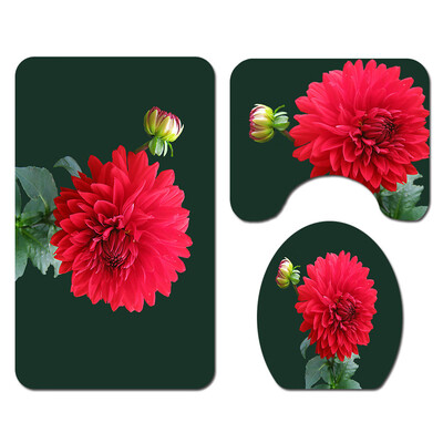 

Gobestart Flowers Shower Curtain Floor Mat Four-piece Bathroom Mat Set