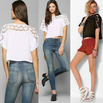 

Summer Women Bustier Sexy Lace Bustier Crop Top Tank Short Sleeve Shirt Blouse