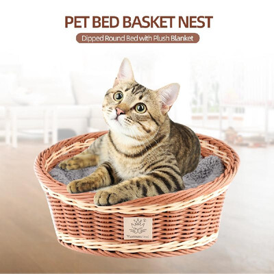 

Pet Bed Basket Nest Oval PP Knitted Bed with Plush Blanket for Cats Dogs Pets