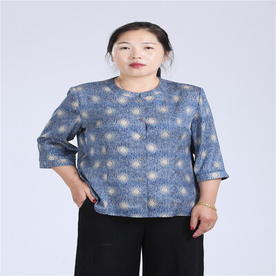

XIYANGHONG Three-quarter sleeve shirt blue flower female summer dress 12345