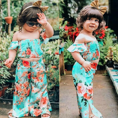 

Toddler Baby Girl Floral Clothes Off Shoulder Crop Top Long Leggings Outfit 1-6Y