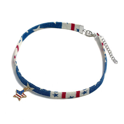 

Denim Necklace Creative Pentagram Us American Flag Pendant Necklace Earrings American Independence Day Jewelry