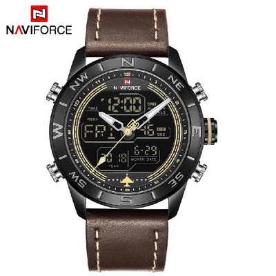 

NAVIFORCE NF9144 Men Sport Watch Fashion Digital Army Military Leather Quartz Wristwatch Relogio Masculino with Gift Box