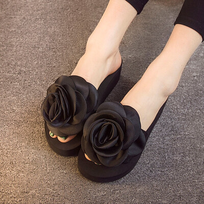

Rose Women Summer High Heel Sandals Slippers Rose Flower Beach Walk Shoes Slippers