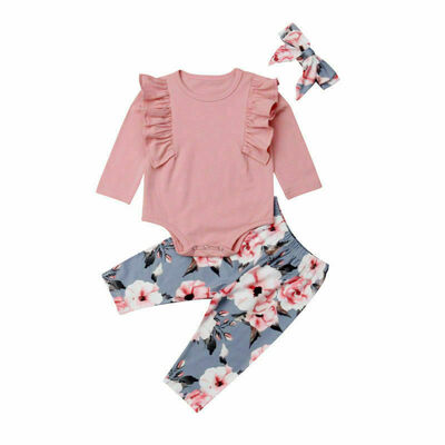 

UK Cute Newborn Toddler Baby Girls Flower Top Romper Long Pants Outfits Clothes