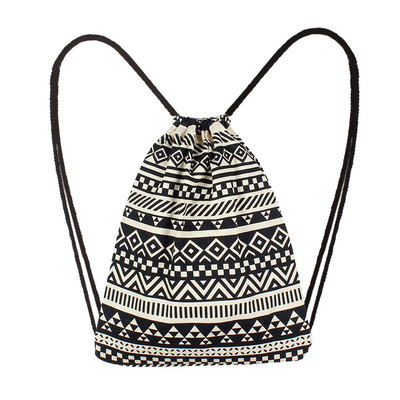 

Tailored Fashion Women Canvas Ethnic Wind Pocket Drawstring Bag Backpack Student Bag